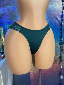 MidnightGlam 1件女款華麗水鑽性感對比蕾絲內褲 - 藍色 - 查看 3