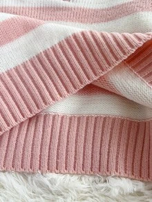 Elamini Minimalist Casual Women's Autumn/Winter Pink And White Light Pink Collared Long Sleeve Loose Knit Sweater And Pants 2 Pieces Set Lounge - Pink - View 6