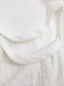 SHEIN 嬰兒女嬰/男嬰針織純色高領抓絨內裡基礎休閒連身衣 - 白色 - 查看 6