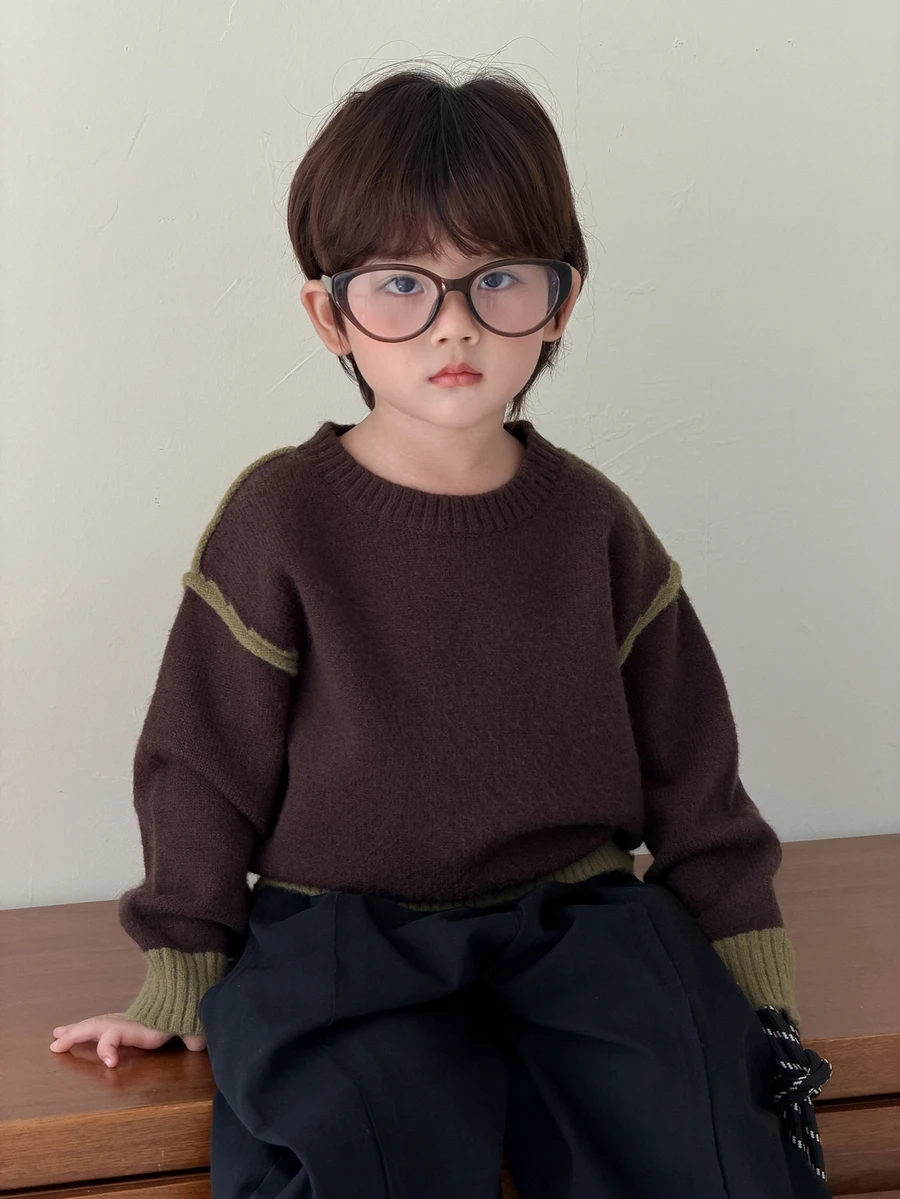 DAZY Infant (Boy) High Neck Korean Style Long Sleeve Solid Color Sweater, Autumn/Winter - Coffee Brown - View 1