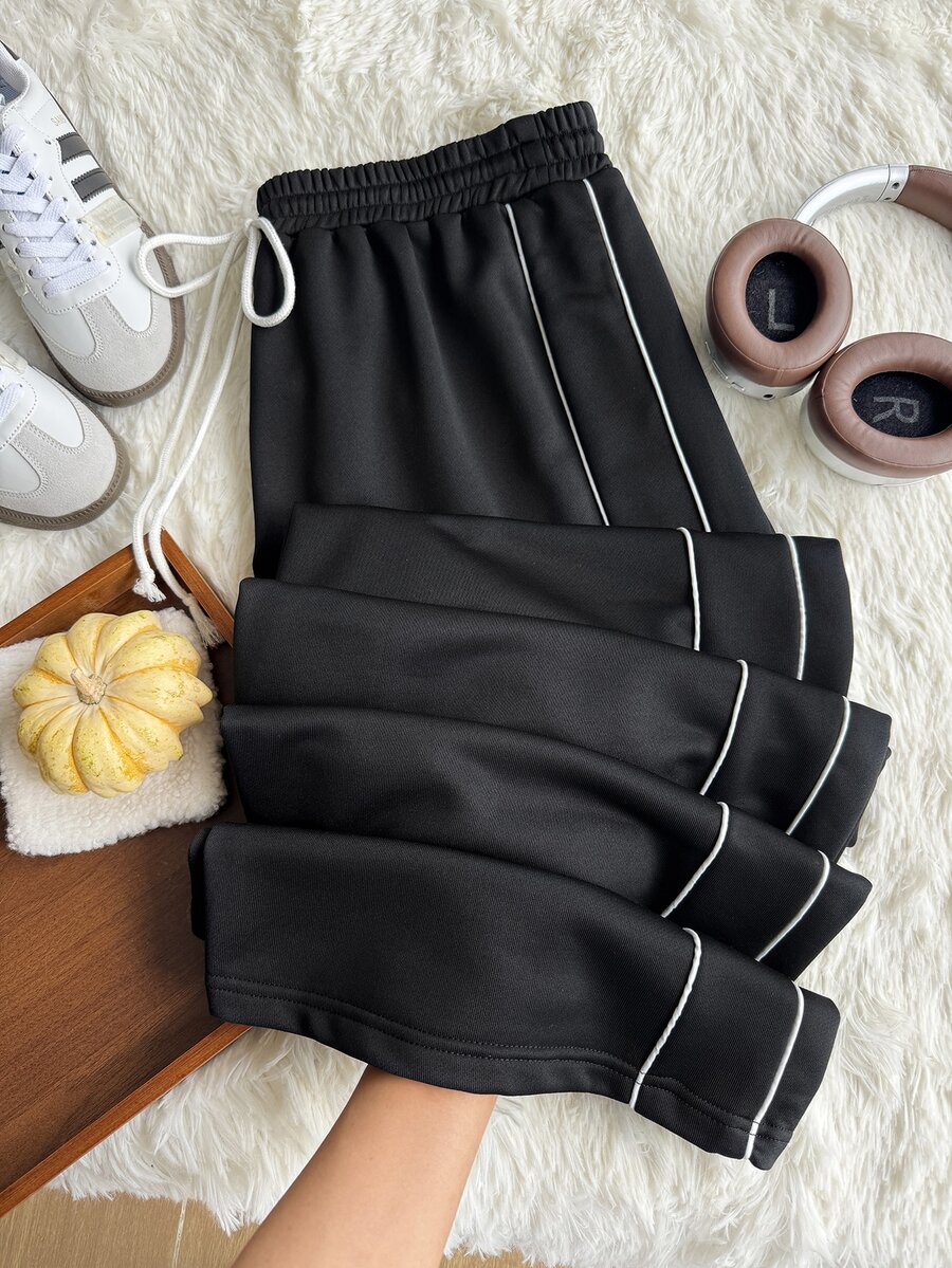 Comfortcana Plus Size Casual Versatile Wide Leg Sweatpants - Black - View 1