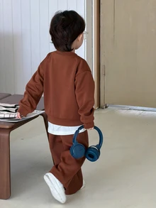 DAZY طقم كنزة رياضية كاجوال بأكمام طويلة للرضع (أولاد) لفصل الخريف - قهوة بني - مشاهدة 2