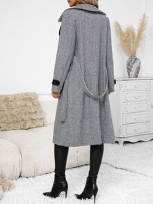 SHEIN Clasi Women's Fashion Vintage Button Contrast Color Overcoat - Multicolor - View 2