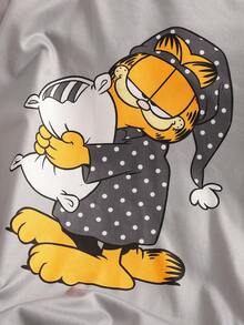 GARFIELD | SHEIN Tween Girl Fashionable Cute Pattern Print Long Sleeve Top & Pants Comfortable Milk Silk Fabric Loungewear Set - Grey - View 7