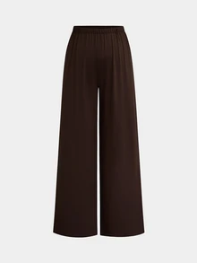 Sweetra Plus Size Early Autumn Backless Metal Detail T-Shirt And Long Pants Casual 2 Pieces Set - Coffee Brown - View 4