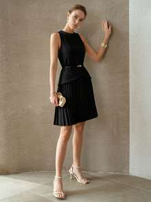 MOTF PREMIUM FASHIONABLE ELEGANT PLEATED SHORT DRESS FOR WOMEN - Black - View 4