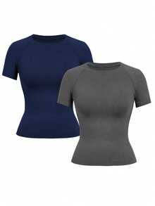 Velisys Velisys Casual Versatile Solid Color Short Sleeve Slim Fit Sports T-Shirt - Multicolor - View 5