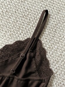 IslaSuriya Lace Patchwork Slim Fit Women's Camisole - Coffee Brown - View 4