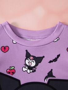 HELLO KITTY AND FRIENDS | SHEIN Young Girl Cartoon Print Round Neck Flutter Sleeve Casual Dress - Purple - View 4