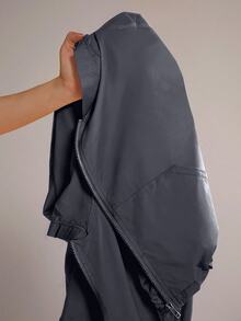 Dewbera Dewbera Women's Zipper Drawstring Hem Hooded Sports Jacket - Dark Grey - View 6