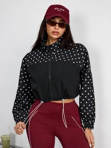 Slayform Women's Polka Dot Colorblock Casual Daily Outdoor Sports Jacket - Black and White - View 7