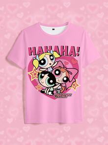 THE POWERPUFF GIRLS X SHEIN Women's Casual Cartoon Print T-Shirt, Summer - White - View 6