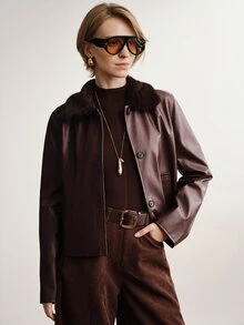 Briarwyn Women's Solid Color Lapel Single-Breasted Casual Regular Fit Jacket - Burgundy - View 5