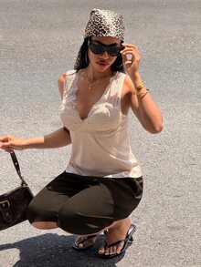 Slaydiva 女款春季休閒通勤灰色百慕大短褲 - 棕色 - 查看 4