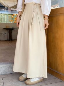 DAZY Women's Streetwear Button Pleated Loose Wide Leg Long Pants - White - View 3
