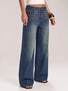 SHEIN BAE Women's Casual Everyday Denim Jeans With Pockets And Buttons - Blue - View 4