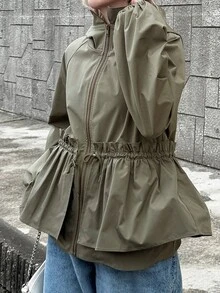 FRIFUL Women's Casual Drawstring Waist Hooded Jacket, Autumn - Army Green - View 6