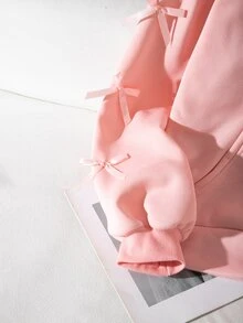 SHEIN 青少年女孩長袖抓絨秋季休閒百搭正裝寬鬆韓風開襟運動衫外套，返校季 - 粉色 - 查看 6
