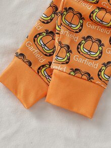 GARFIELD | SHEIN 男嬰時尚可愛聯名圖案印花修身布料長袖上衣與長褲居家休閒套裝 - 黃色 - 查看 4