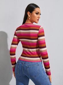 SHEIN Essnce 女款條紋休閒日常穿著上衣 - 彩色 - 查看 2