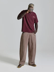 Musero Oversized Drop Shoulder Tshirt "Lost In The Feed"Graphic Print Crew Neckline Autum Winter Essentials - Purple - View 3