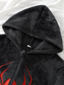 男童酒紅色長袖抓絨連身居家服 - 深灰色 - 查看 4