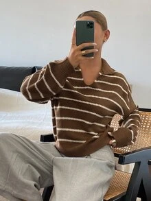 DAZY Women's Vintage Fashion Striped Colorblock Long Sleeve Sweater - Brown - View 7