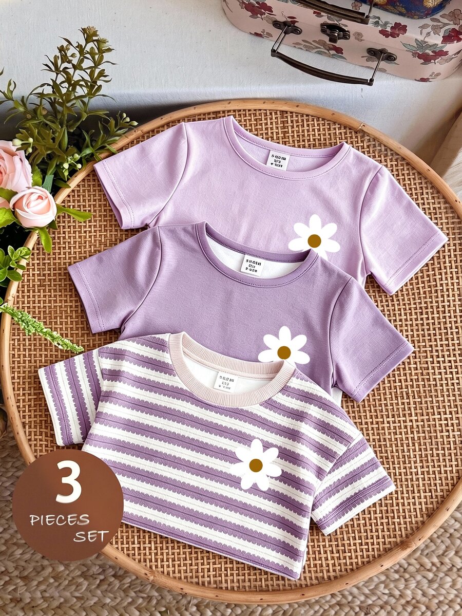 3PCS Baby Girls Tops - White - View 1