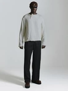 Musero Lose Fit Round Neck Off Centered Button Henley Top Autum Winter Essentials - Apricot - View 3