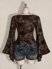 SHEIN ICON Plus Size Women's Casual Romantic Floral Print Bell Sleeve Top - Multicolor - View 2