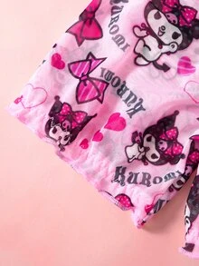 HELLO KITTY AND FRIENDS | SHEIN Women's Cartoon Print Off-Shoulder Top And Frill Trim Shorts Lingerie Set - Pink - View 6