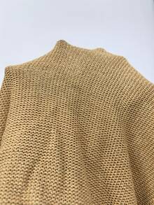 Ceyna Plus Size Women's Fashion Shiny V-Neck Short Sleeve Pullover Sweater, Casual Daily Minimalist Versatile Top For Spring, Summer, Autumn Winter - Khaki - View 6