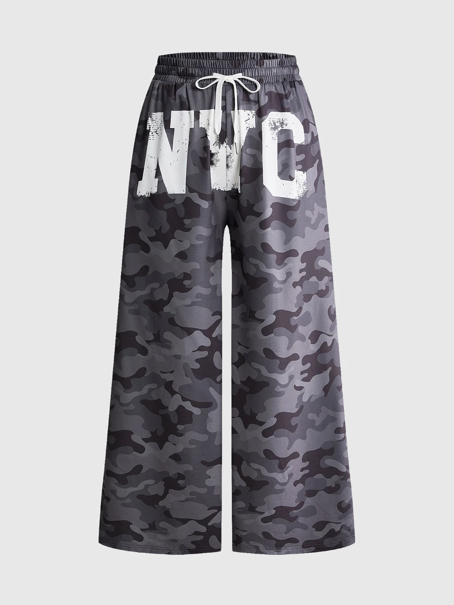 ROMWE Versatile Casual Camouflage Print Elastic Waist Comfortable Knit Loose Plus Size Pants - Army Green - View 1