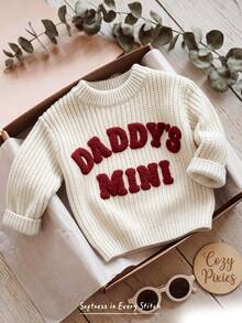 Cozy Pixies Baby Boys Sweaters Comfortable Soft - Casual Versatile Daily Cute 3D Letter Pattern Crew Neck Blue Long Sleeve Pullover Sweater Autumn Winter Top - White - View 1