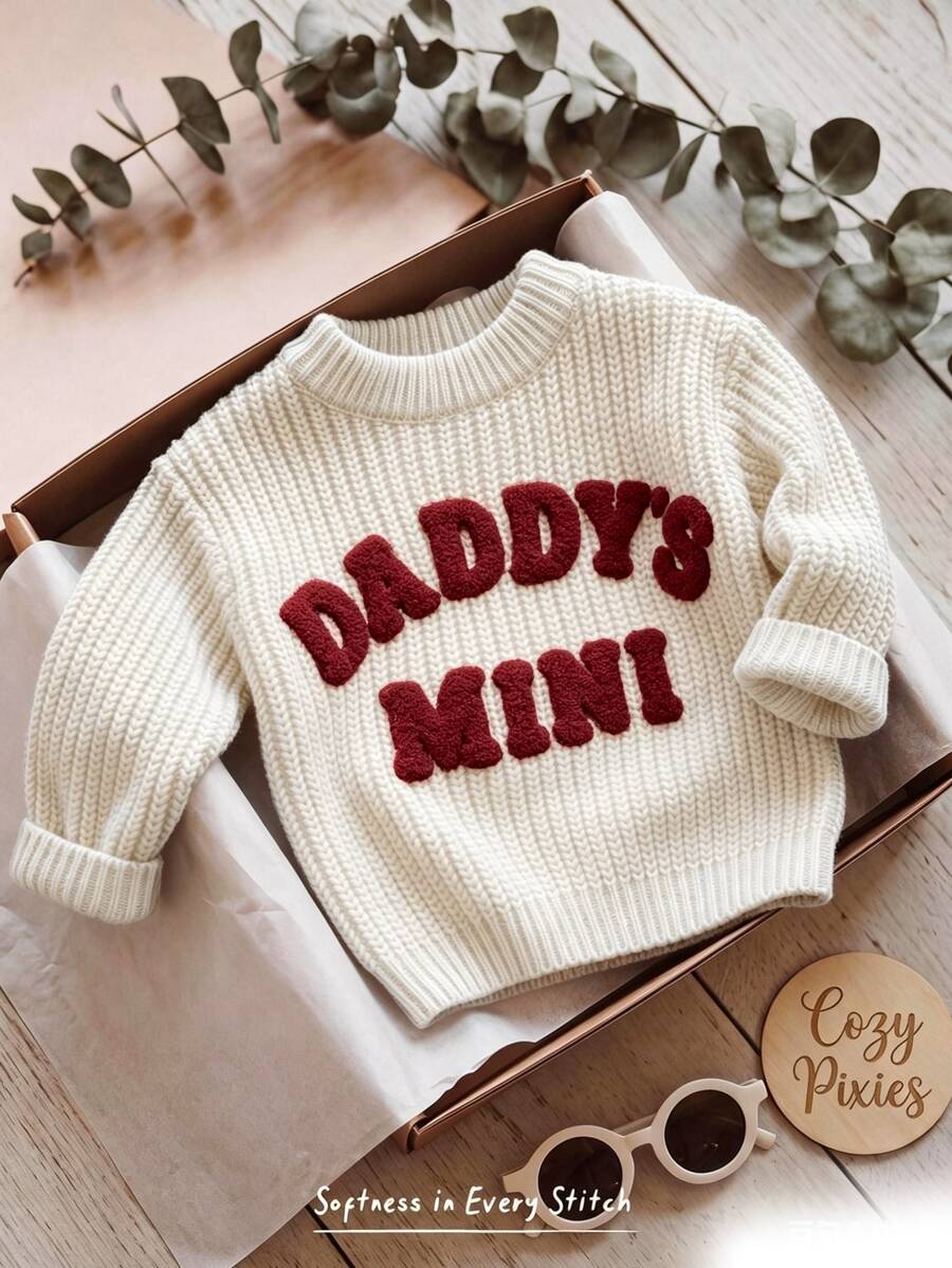 Cozy Pixies Baby Boys Sweaters Comfortable Soft - Casual Versatile Daily Cute 3D Letter Pattern Crew Neck Blue Long Sleeve Pullover Sweater Autumn Winter Top - White - View 1