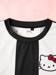 HELLO KITTY AND FRIENDS | SHEIN Men's Letter Print Crew Neck Short Sleeve Casual T-Shirt - Black and White - View 4