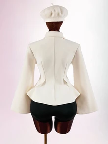 Amplova Mantel Kantor Wanita Warna Polos Elegan Serbaguna untuk Pakaian Sehari-hari, Warna Putih Gading, Cocok untuk Musim Gugur - Aprikot - View 5