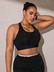 SHEIN Rhythm Era Plus Size Women's High Support One-Piece Cup Sports Bra - Black - View 5