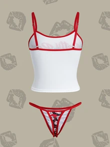 Betty Boop x SHEIN Women's Letter Print Camisole Lingerie Set - Red and White - View 2