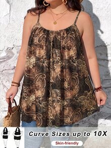 SHEIN CURVE+ 大尺碼女款夏季休閒寬鬆抓皺 - 棕色 - 查看 3
