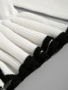 GlowEve CURVE Plus Size Button Striped Colorblock Ruffle Knit Cardigan - White - View 7