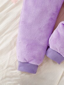 Girls' Fresh Purple Cartoon Embroidered One-Piece Cute Style Loungewear, Suitable For Home And Outdoor Wear, For Spring, Autumn And Winter - Purple - View 5