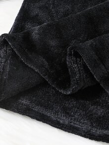 SHEIN 青少年男孩 2件組休閒格紋毛絨睡衣套裝,適合秋冬穿著,內層抓毛保暖 - 黑與白 - 查看 7