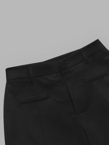 SHEIN PETITE CURVE 大尺碼時尚鈕扣休閒長褲，適合日常穿著 - 黑色 - 查看 5