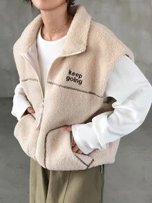 FRIFUL Women's Casual Warm Vest Jacket, Autumn/Winter - Khaki - View 2
