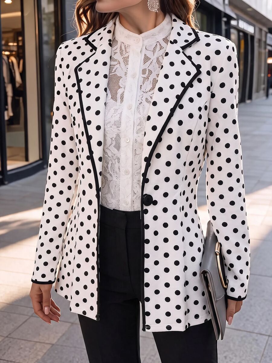 Editum Women's Elegant Commute Polka Dot Print Blazer - Multicolor - View 1