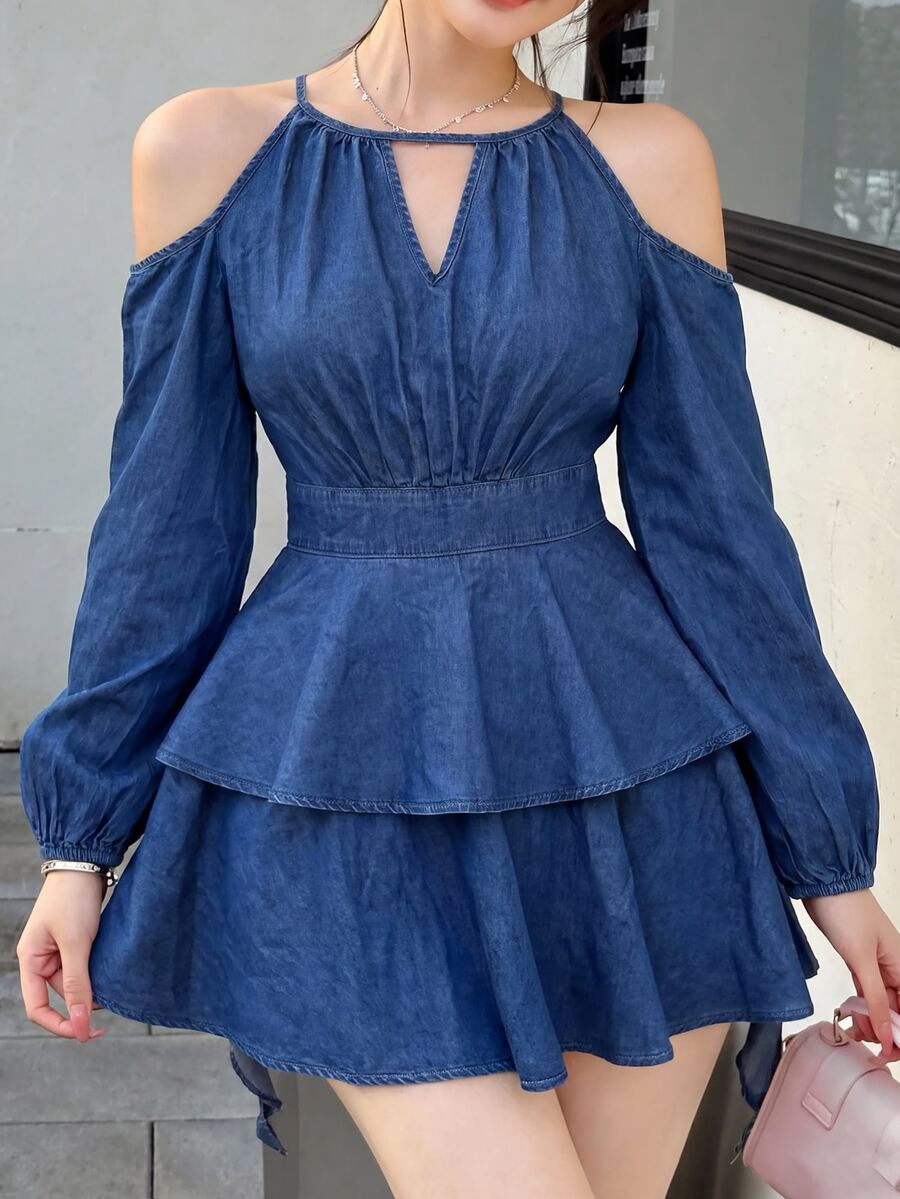 Celisse Women's Pleated Casual Daily Summer Denim Dress - Blue - View 1