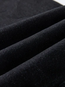 SHEIN بنطلون جينز للبنات بأسلوب Y2K، مرن بقصة ساق واسعة، ممزق ومتهالك بحافة مهترئة، حرفة جينز عتيقة، عصري ومتعدد الاستخدامات مناسب لجميع الفصول - الأسود - مشاهدة 9