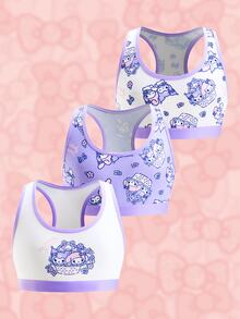 HELLO KITTY AND FRIENDS | SHEIN Tween Girl Cartoon Print Casual Everyday Base Layer Top - Purple - View 1