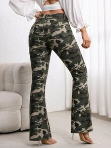 SHEIN ICON 迷彩印花修身喇叭牛仔褲 - 彩色 - 查看 2